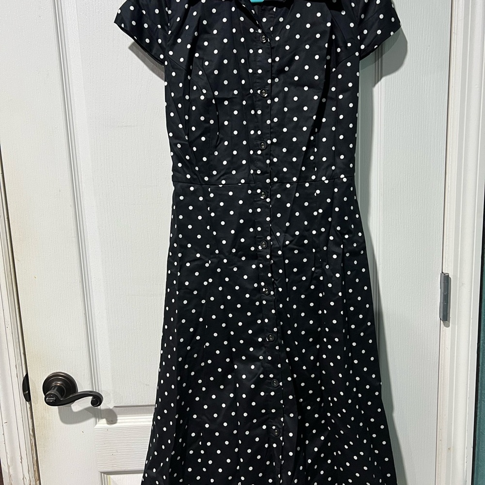 Medina Vintage Style Collared Polka Dot Black Dress Sz4